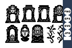 Ancient Mayan stone carvings and symbolic architectural elem Product Image 1