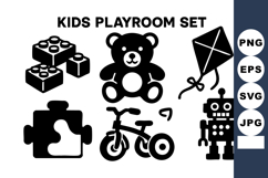 Kids playroom of toy icons including bear, kite, puzzle, Product Image 1