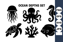 Ocean depths vector with jellyfish octopus seahorse Product Image 1
