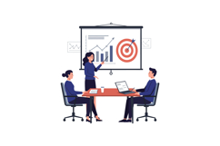 Business meeting scene with three professionals discussing d Product Image 1