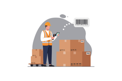 Warehouse worker scanning packages with a handheld device in Product Image 1
