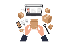 Hands holding an open cardboard box in a minimal flat design Product Image 1