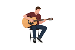 A young man playing an acoustic guitar while seated on a sto Product Image 1