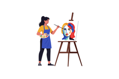 Artist painting a vibrant abstract portrait on an easel, sho Product Image 1