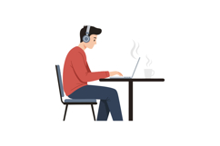 Young man focused on laptop while wearing headphones, enjoyi Product Image 1