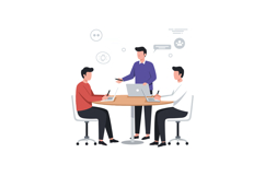 Three professionals collaborating around a round table with Product Image 1