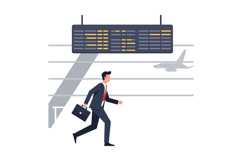 Businessman in a suit running towards departure board in a b Product Image 1