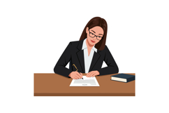 A professional woman in a black suit writing on a document a Product Image 1