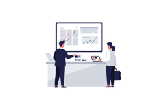 Two business professionals discussing data insights in a mod Product Image 1