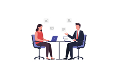 Two professionals engaged in a discussion at a table, minima Product Image 1