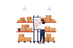 A woman managing inventory in a modern warehouse, surrounded Product Image 1