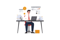 Businessman working diligently at a modern desk with financi Product Image 1