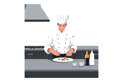 Professional chef in a white uniform meticulously plating go Product Image 1
