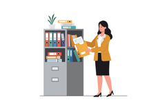 A professional woman in a blazer organizing files in a moder Product Image 1