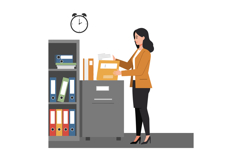 A professional woman organizing files in a modern office set Product Image 1