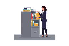 A professional woman organizing files in a modern filing cab Product Image 1