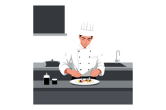 Chef in a white uniform meticulously plating a colorful gour Product Image 1