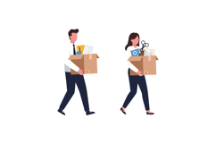 Two office workers carrying cardboard boxes filled with supp Product Image 1