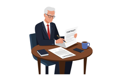 A professional elderly man in a suit reviewing a contract at Product Image 1
