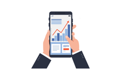 Hands holding a smartphone displaying a detailed financial g Product Image 1