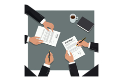 Hands of business professionals engaged in a contract signin Product Image 1