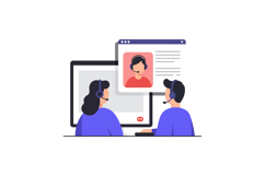 Two people engaged in a video call while wearing headsets, s Product Image 1
