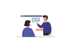 Two call center representatives engaging in a conversation, Product Image 1