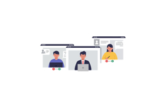 Three diverse professionals engaged in a virtual meeting, sh Product Image 1