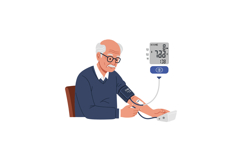 Elderly man measuring his blood pressure in a flat, minimal Product Image 1