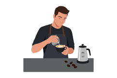 A barista skillfully pouring steamed milk into a black coffe Product Image 1