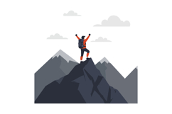 A determined hiker in an orange jacket triumphantly stands a Product Image 1