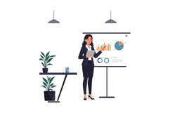 Businesswoman presenting data on a chart in a modern office Product Image 1