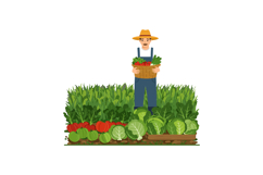 A cheerful farmer in a straw hat holding a basket of fresh v Product Image 1