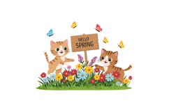 Two playful kittens surrounded by colorful flowers and butte Product Image 1