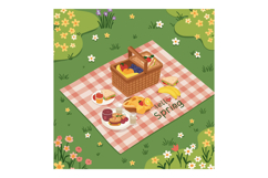 A vibrant picnic scene on a checkered blanket with assorted Product Image 1