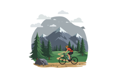 Mountain biker navigating a winding trail through lush green Product Image 1