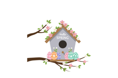 A charming birdhouse adorned with pink flowers and colorful Product Image 1