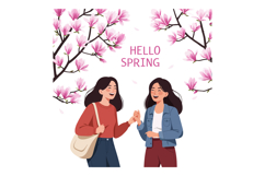 Two cheerful women enjoying a spring day surrounded by bloom Product Image 1