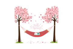 A vibrant hammock nestled between blossoming cherry trees in Product Image 1
