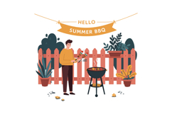 A man grilling colorful skewers at a summer barbecue in a co Product Image 1