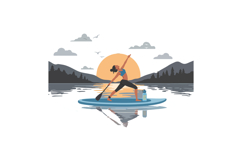 A woman performing yoga on a paddleboard at sunset surrounde Product Image 1