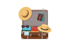 A packed brown suitcase overflowing with colorful clothes an Product Image 1
