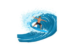 A young man surfing skillfully on a vibrant blue wave in a d Product Image 1