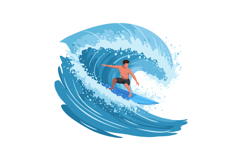 A man skillfully surfing on a vibrant blue wave in a detaile Product Image 1