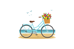 Vintage bicycle with a wicker basket filled with vibrant flo Product Image 1