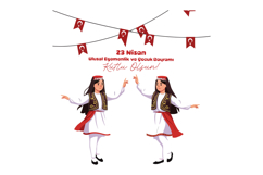 Two young girls in traditional costumes joyfully celebrating Product Image 1