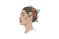 Elegant woman with floral hair arrangement in profile, showc Product Image 1