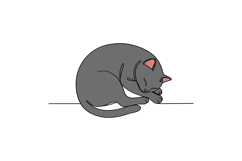 Grey cat curled up peacefully, showcasing minimal design sty Product Image 1