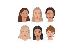 Six diverse womens portraits in a minimalistic flat design s Product Image 1