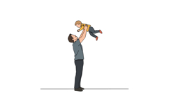 A father joyfully lifting his young child in a playful manne Product Image 1